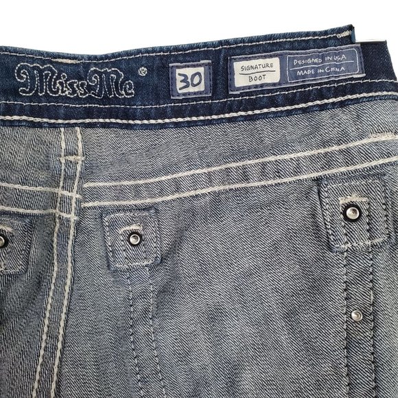 Miss Me Womens Size 30 Jeans Fleur De Lis Flower Embellished Stretch Boot 33x32 - Picture 7 of 15